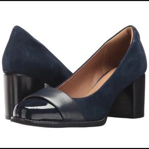 Clarks Navy Blue Block Heel Pumps